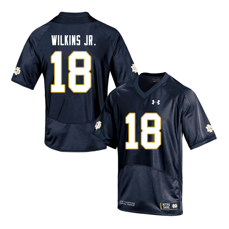 Men's NCAA Notre Dame Fighting Irish #18 Joe Wilkins Jr. Stitched College Under Armour Authentic Navy Football Jersey VS10P73CC